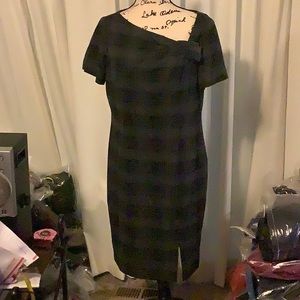 JonesWearDress size is 14 color is black and grey plaid diagonal neck dress